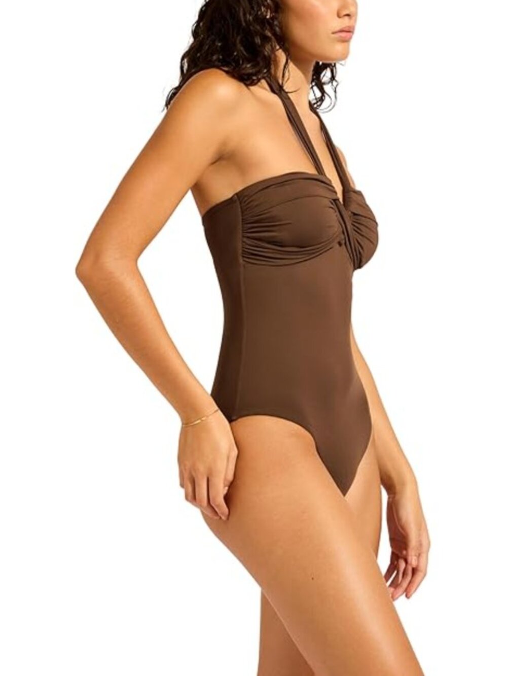 Seafolly Collective Halter Bandeau One Piece, US 12,Dark Chocolate - Picture 6 of 11